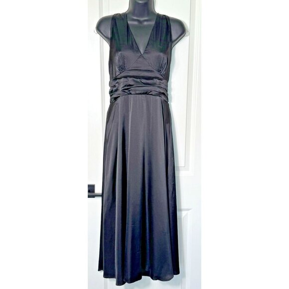 Shein MOD Backless Halter Dress Womens L Black‎ Satin - Picture 1 of 10